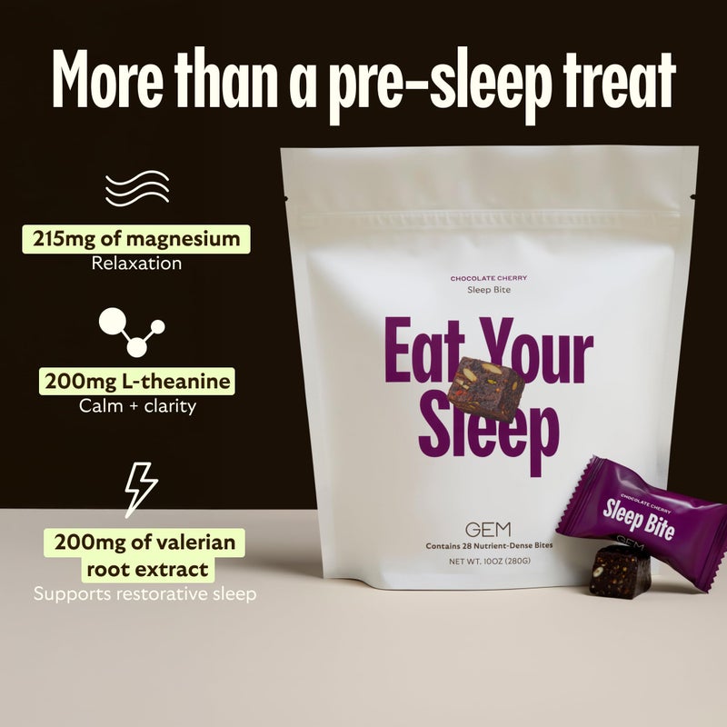 GEM Sleep Aid, Nighttime Bite, 7 Pack, Melatonin Free, L-Theanine, Magnesium, Valerian Root Extract | Vegan and Gluten Free | Earthy Chocolate Cherry, Trial Size - Image 4